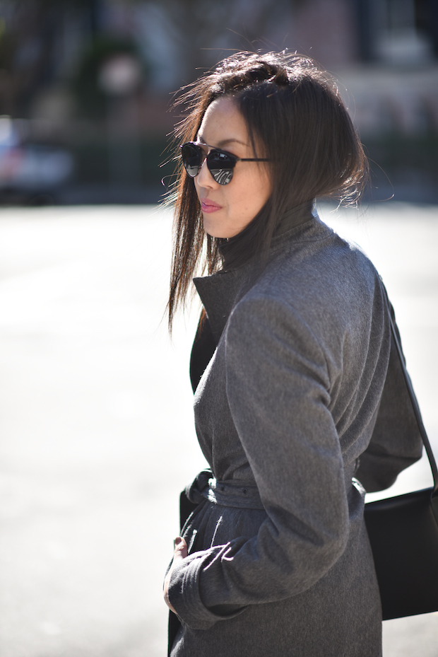 gray wool cashmere coat, dior so-real sunglasses